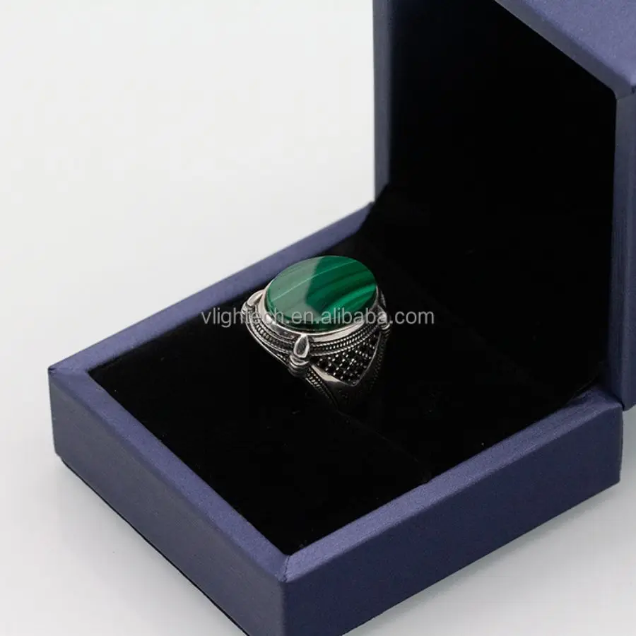 Men's Malachite Stone Ring In S925 Sterling Silver - Handmade Oxidized Vintage Ring Size 4-18, Gift For Men