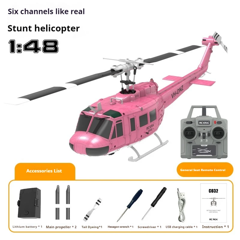 Uh-1 C032 Rc 헬리콥터 2.4g 6축 자이로스코프 6채널 고도 유지 광학 흐름 브러시리스 원격 조종 헬리콥터 장난감 성인 선물