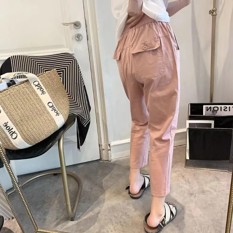 Spring Summer New Fashion High Waist Pockets Women's Clothing Casual All Match Solid Color Loose Female Clothes Solid Y2K Pants