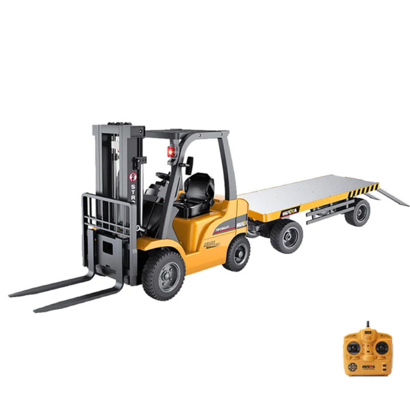 Huina 577 RC Alloy Forklift Truck With Trailer Lights Simulation Lifting Crane Children's Toy Engineering Vehicle Model Boy Gift 5