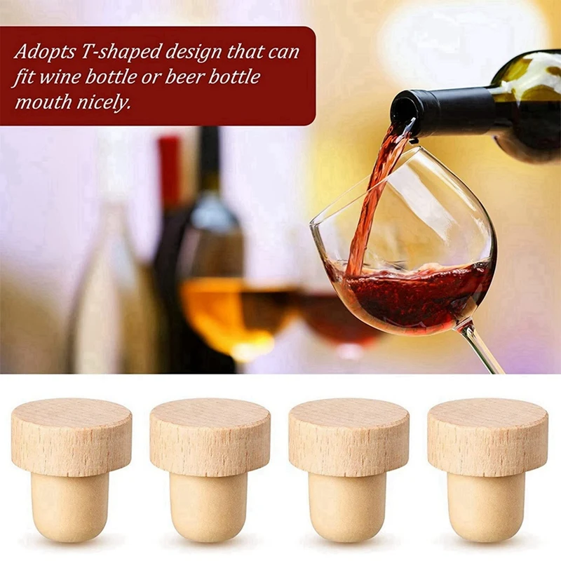 Wine Bottle Corks T Shaped Cork Plugs For Wine Cork Stopper Reusable Corks Wooden And Rubber (120 Pieces)