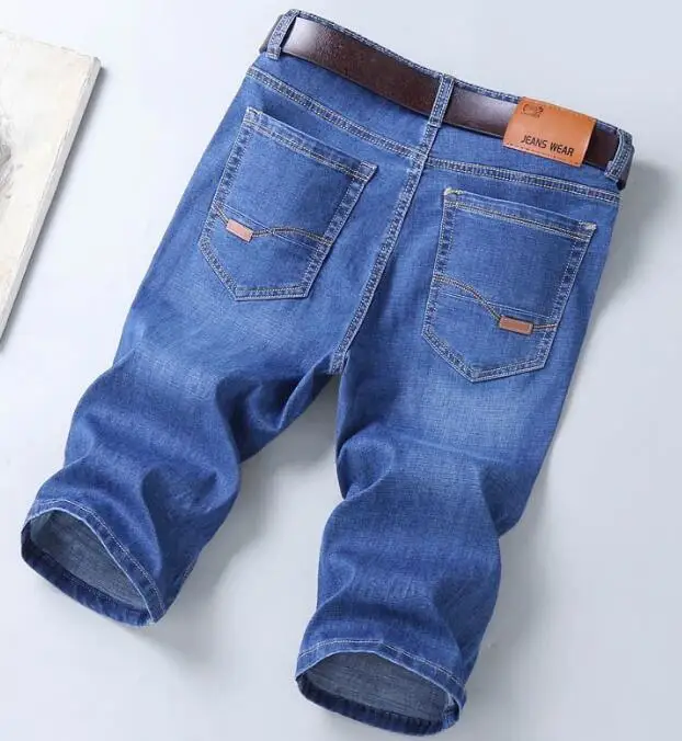 

Men Jeans Shorts Pants Summer Thin Denim Straight Trouser Blue Vintage