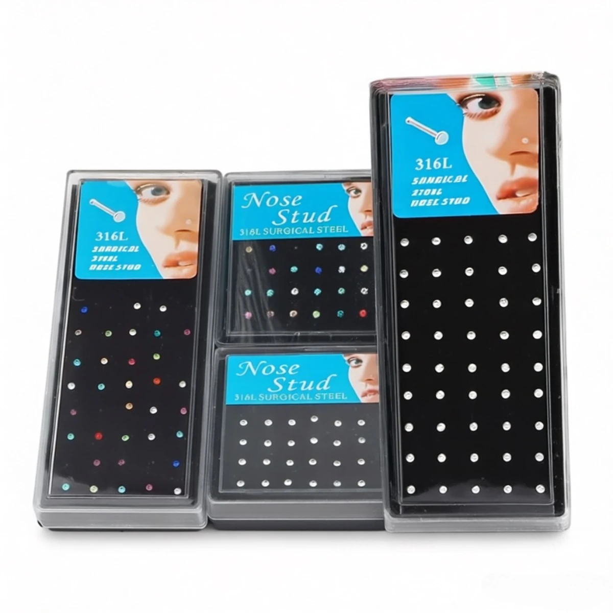 24/40 Pcs Mini Nose Studs Set, 2mm Stainless Steel Piercing Jewelry, Nose Ring Box Collection