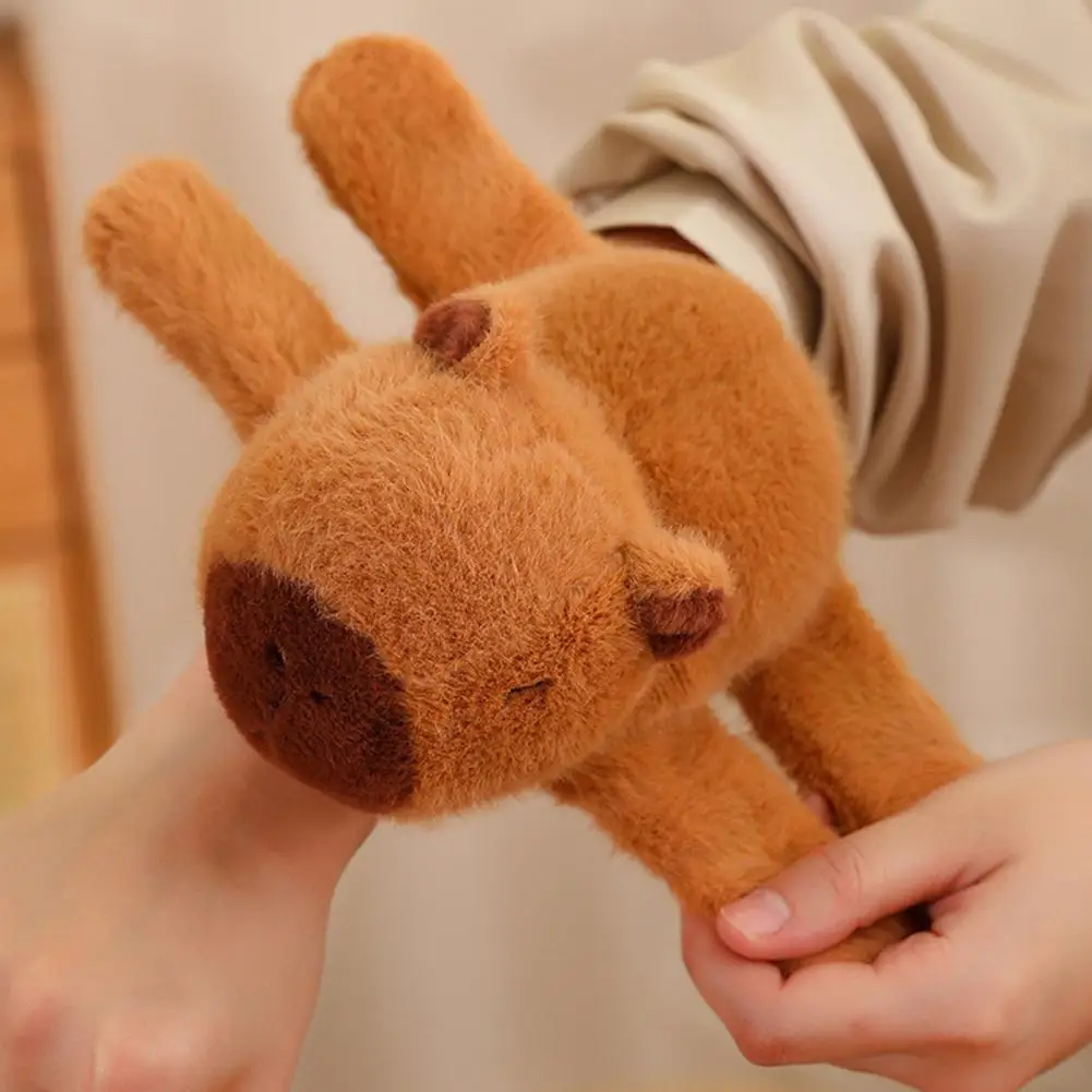 Cute Capybara Clap Circle Soft Animal Wristband Capybara Plush Bracelet Cartoon Slap Bracelets Car Decoration Stuffed Animal 4