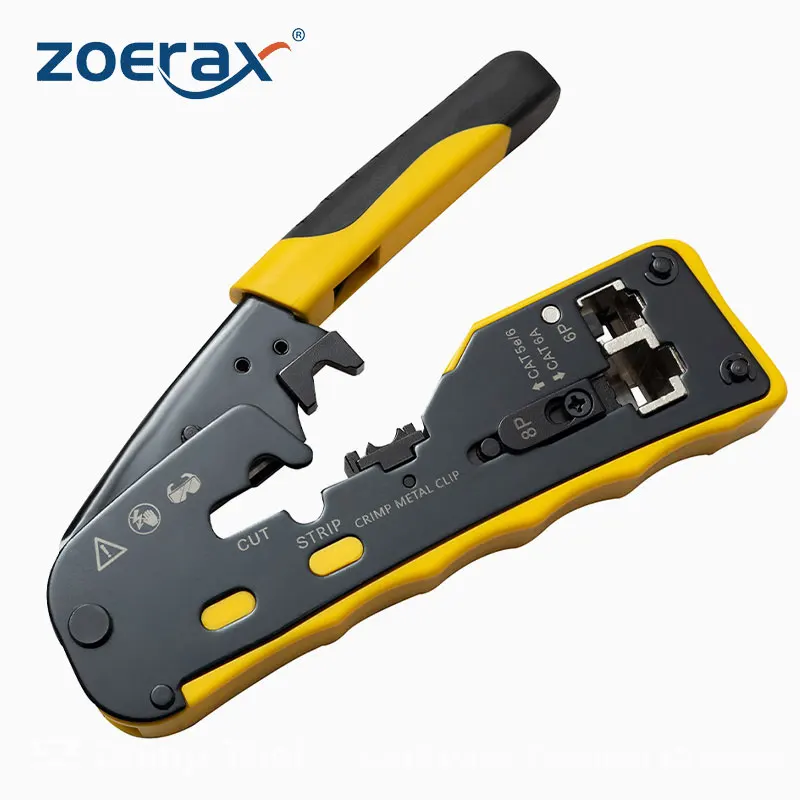 Zoerax Ferramentas Ratcheting Modular Cabo de Dados Crimper Fio Stripper Cortador de Fio para Cat5e Cat6 Cat6a Rj45 Pass-thru Conector