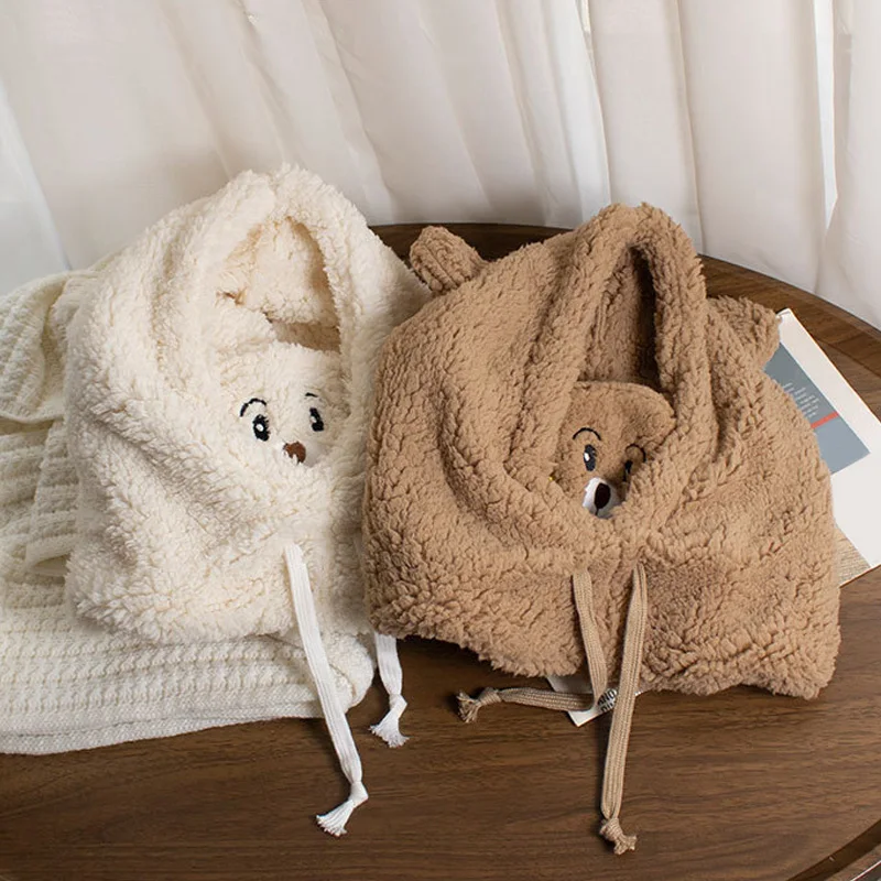 1PC Scarf Hat Warm one-piece Hat Bear Winter Students lamb's Wool Korean Version Of The Hooded Mask Plush Cap winter hat