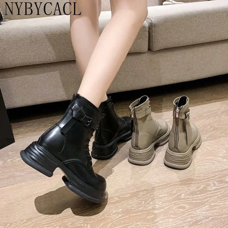 New Women Real Leather Ankle Boots Thick Bottom Zipper Shoes Woman Winter Warm Shoes Fashion Cool footwear New 2023 Size 35-40