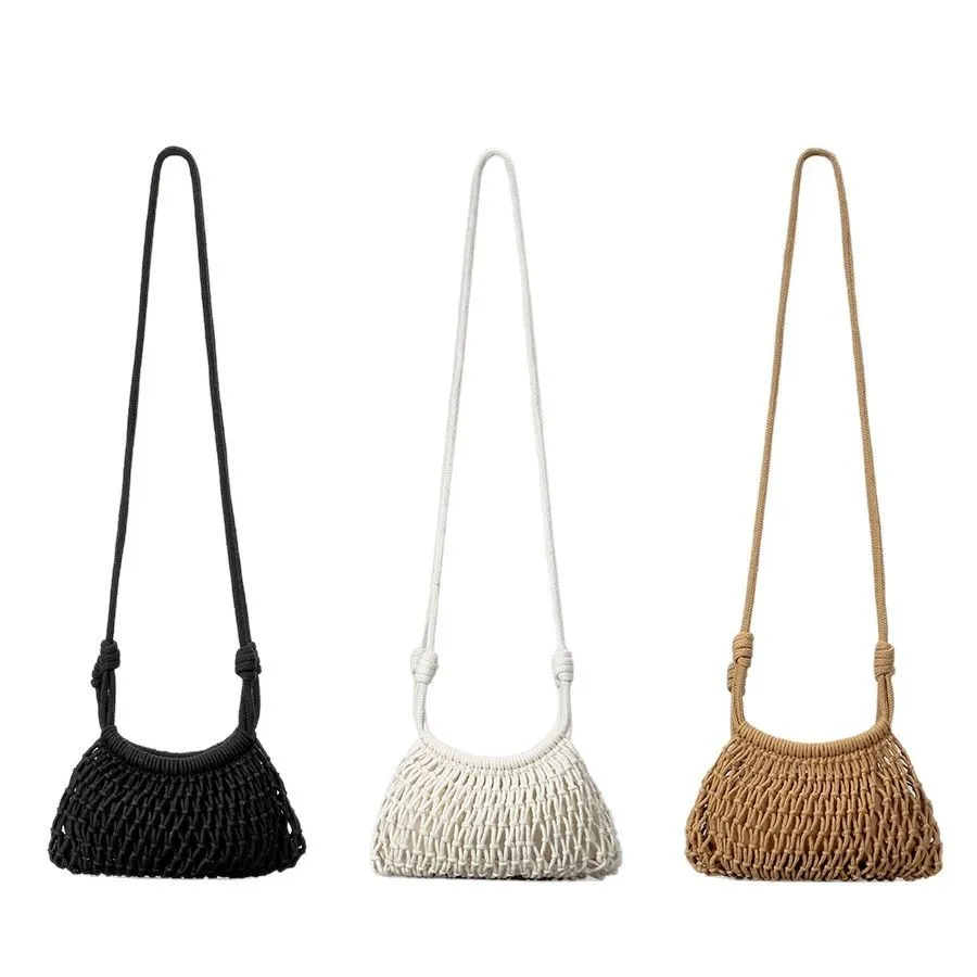 Handhold Weaving Straw Woven Handbag Elegant Handmade Woman Wrist Pack Korean Style Solid Color Woven Beach Bag Vacation