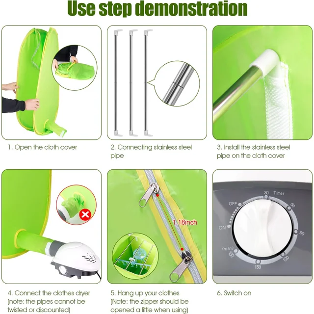 Portable Dryer for Apartments, 800W Portable Dryer for Clothes  Dryer Machine for Travel  Laundry 4