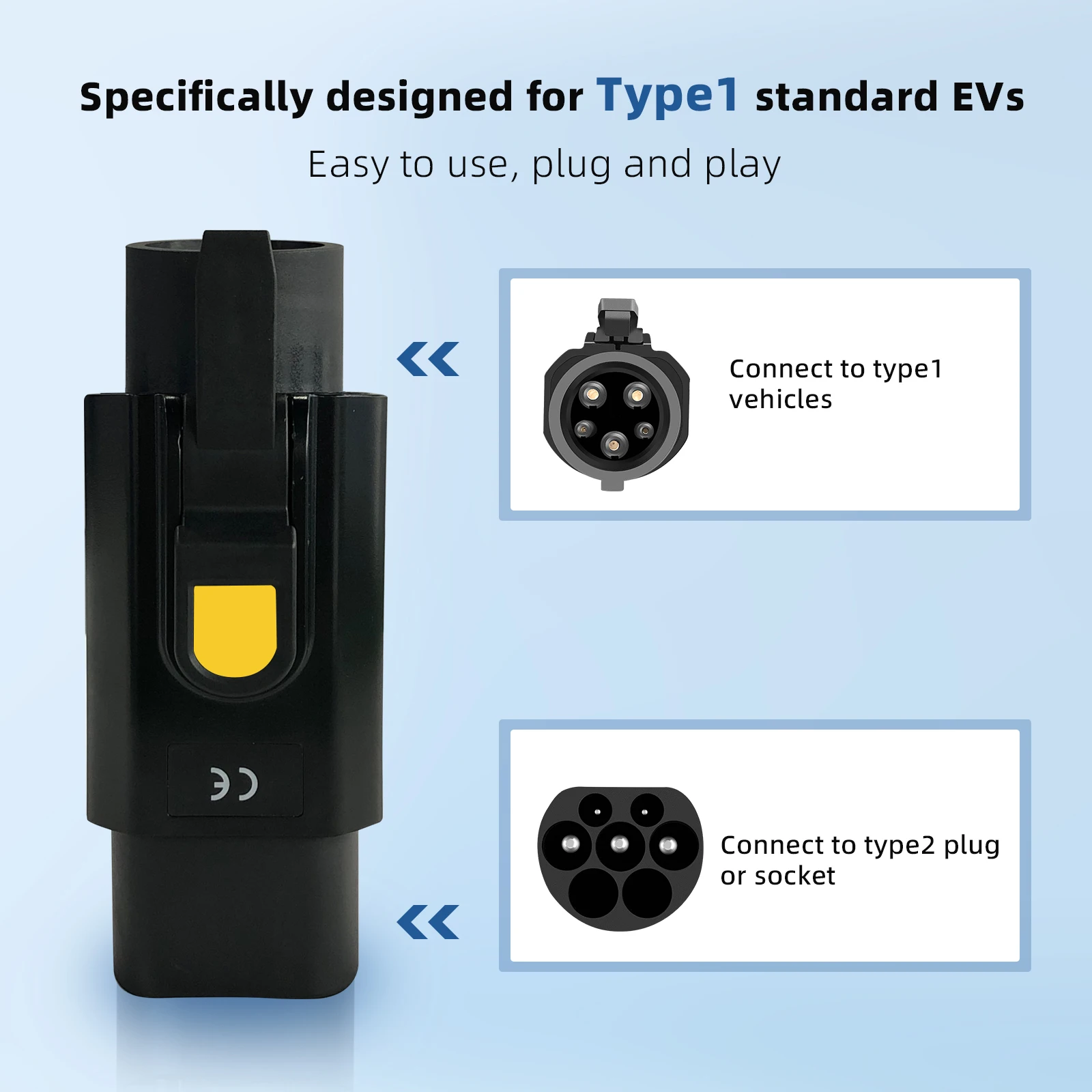 IEC62196 Type2 to Type1 EV Charger Adapter 32A 250V 7kW Fast Charging for SAE J1772 EVs