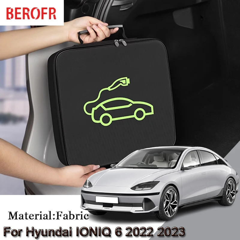 EV Car Charging Cable Storage Carry Bag For Hyundai IONIQ 6 Charger Plugs Sockets Waterproof Fire Retardant Acccessory