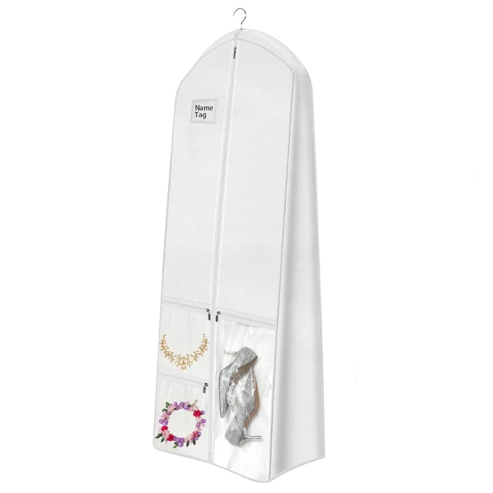 71" Wedding Dress Garment Bag Gusseted Long Dress Bag for Bridal Gown With Accessory Pockets Extra Large Wedding Gown Dust Cover 4