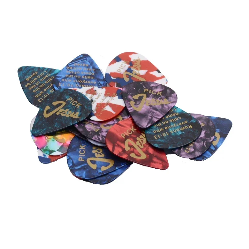 100Pcs Celluloid Guitar Picks with JESUS Romans 10:13, Psalm 149:1, Psalm 147:1 0.71MM