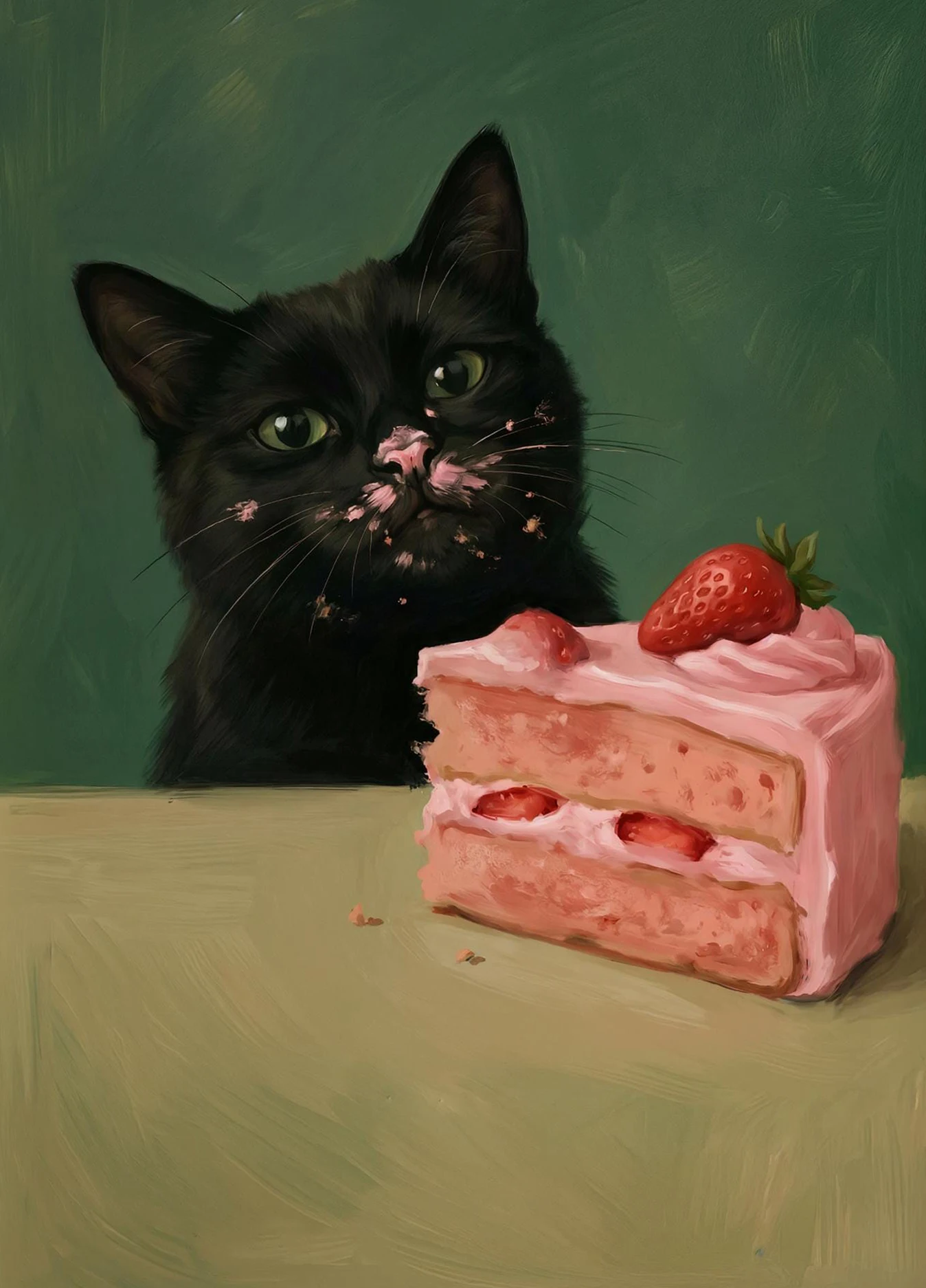 Charming Black Cat & Desserts Art Canvas