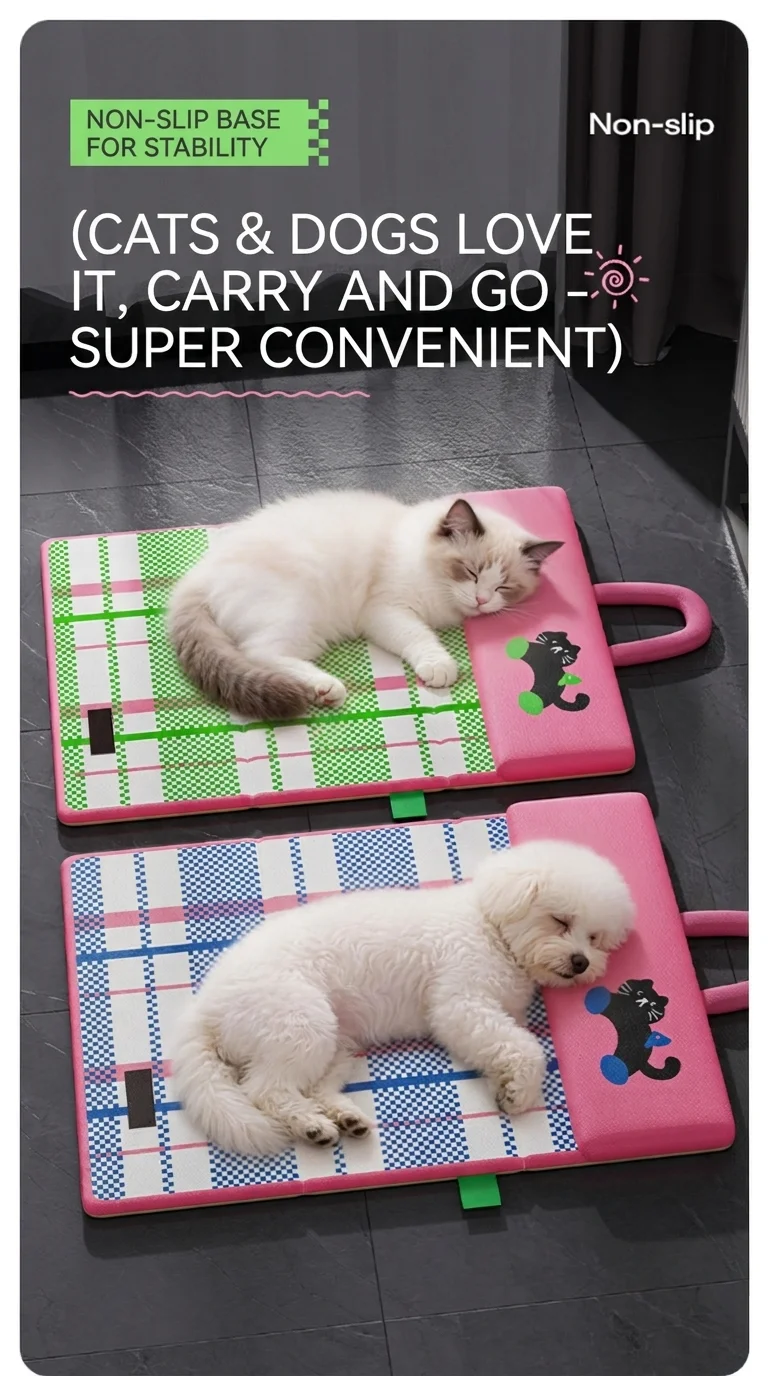 Portable Pet Cooling Mat With Pillow Foldable Waterproof Dog Bed_voghion.com