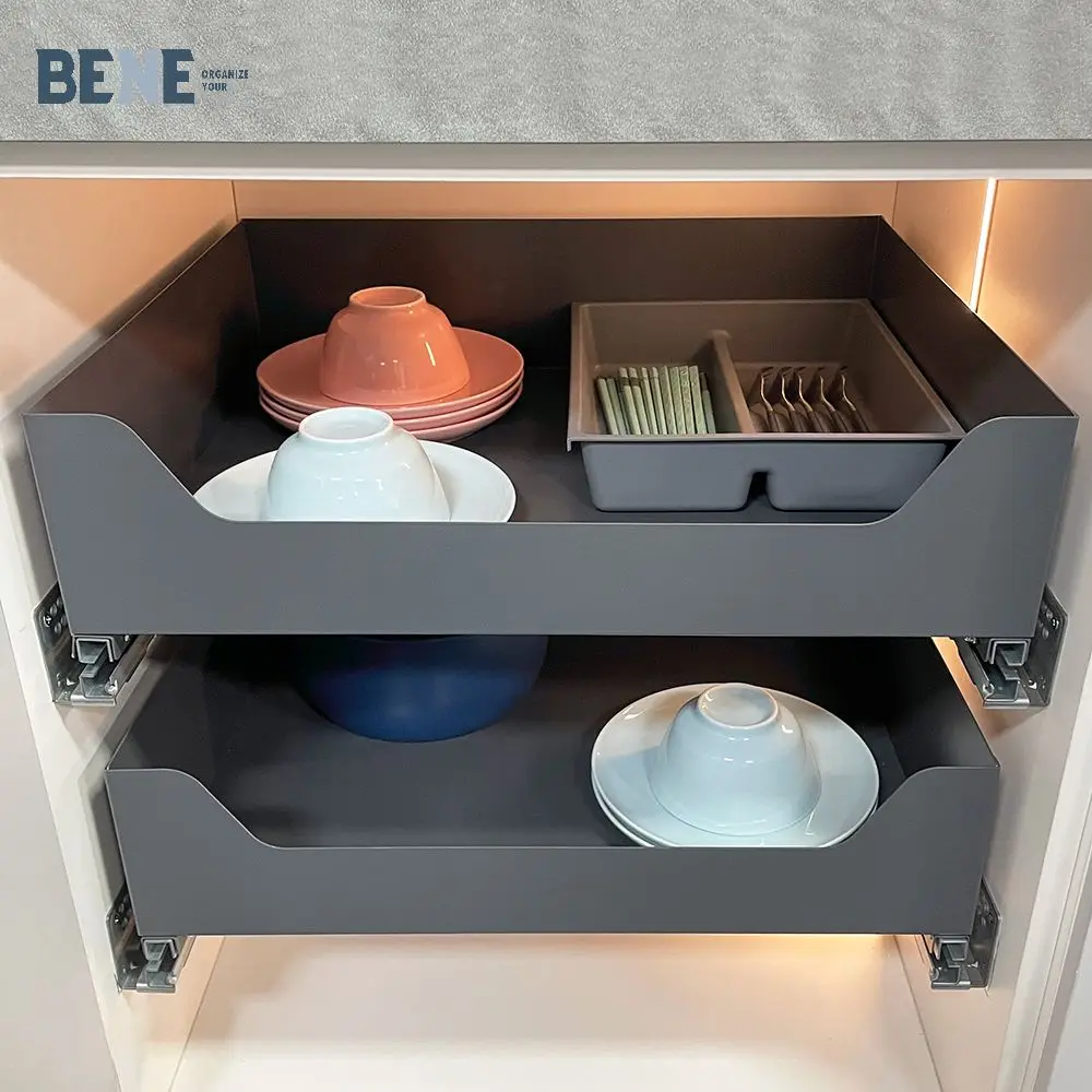 Kitchen Cabinet Accessories Hardware Cabinet Organizers Side Mounted Pull Out Metal Plate Mesh Stock Basket Drawers Basket