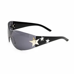 Large Frame Star Wrap Around Fashion Sunglasses - Y2K Style Summer Party Eyewear (C1)
