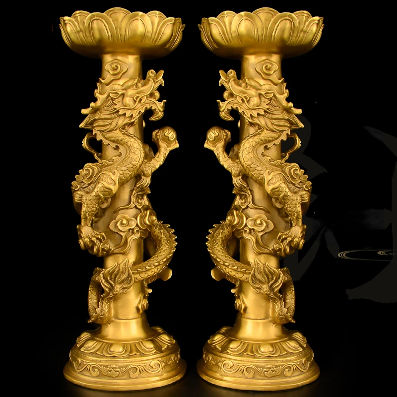 

Copper Candlestick Decoration Brass a Pair of Buddha Worship in Buddhist Hall Lamps Candle Holder Household Living Room
