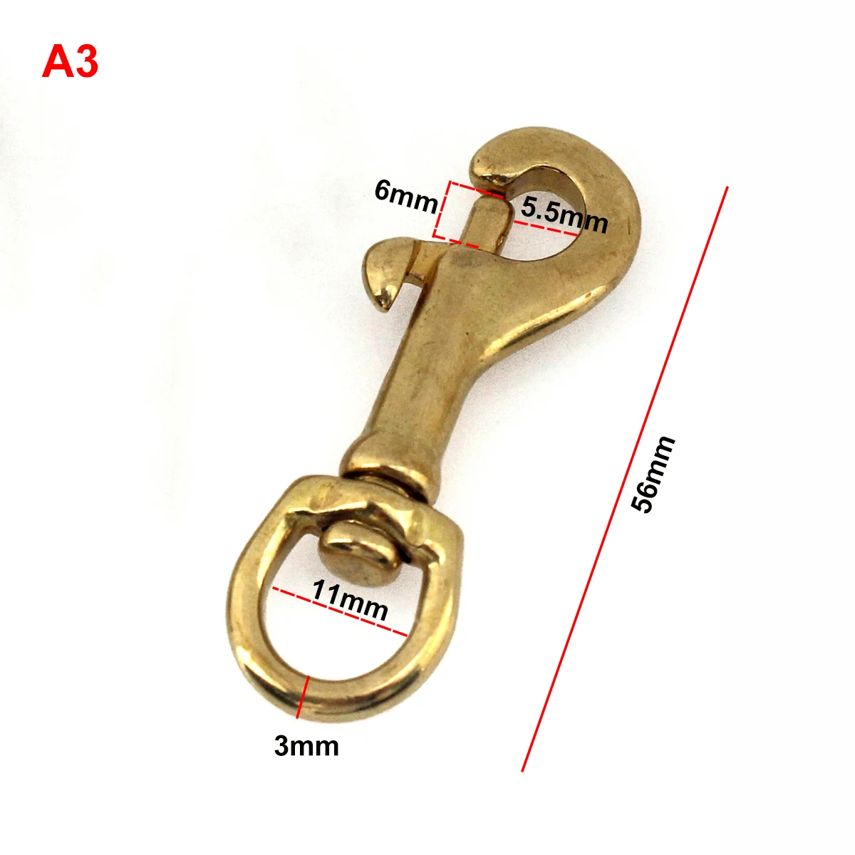 Massiver Messing-Druckknopf mit Drehöse und Karabinerhaken für Gurtband, Lederhandwerk, Taschenriemen, Gürtelhaken, Verschluss, Haustier-Leinenclip – Detail 4
