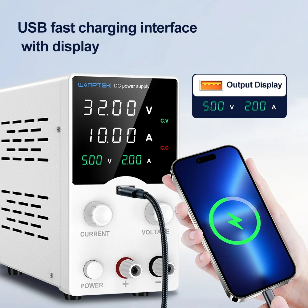 Wanptek 조정 가능한 DC 전원 공급 장치, 실험실 전원 공급 장치, 노화 유지 보수, GA3010B, 5V 2A USB 고속 충전 디스플레이 포함, 32V 10A, 신제품