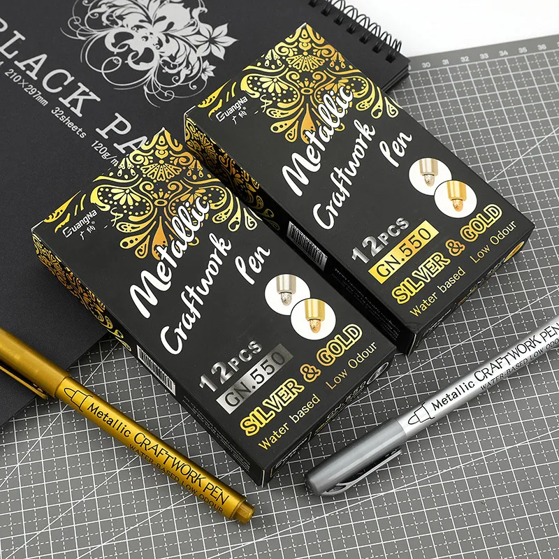 Metallic Marker Pens Permanent Gold Silver Brush Art Marker 1/2Pc for Crafts Manga Scrapbooking