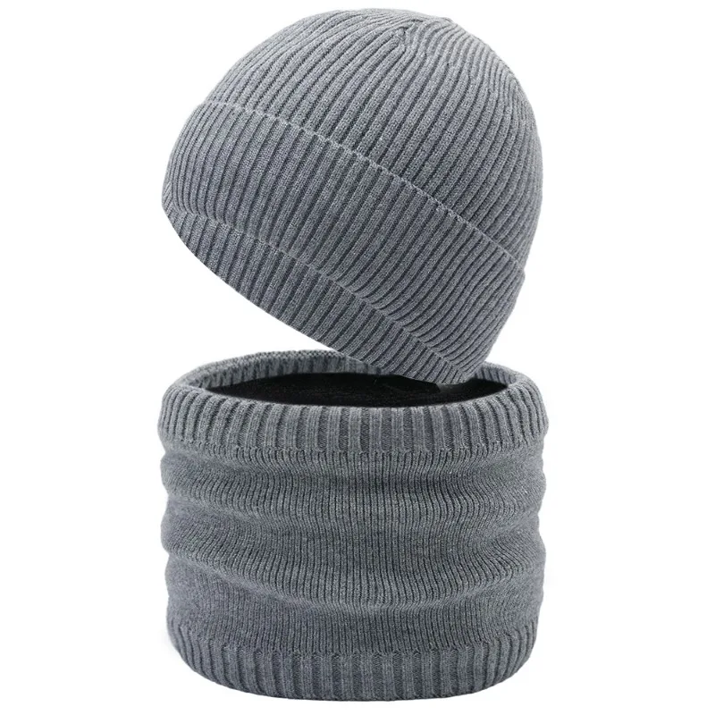 Woolen Scarf Hat Two-piece Set for Winter Men's and Women's Bags Made of Silk and Plushthickened Outdoor children s hat autumn and winter smiling face wool ball line hat scarf two piece set boys and girls pullover hat set thickened