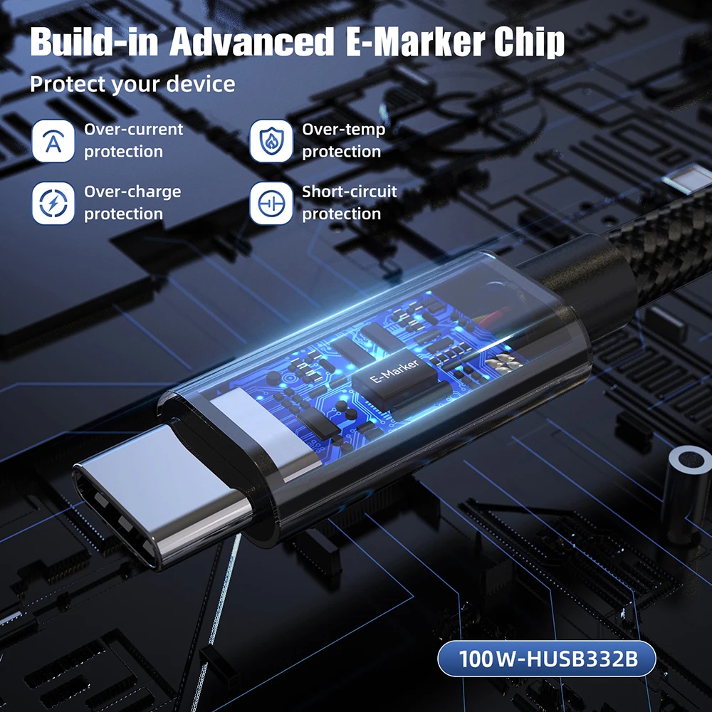 High-Speed USB-C to USB-C Cable with Emarker, PD 100W, 20Gbps Data Transfer, 4K Video Output, Available in 1M, 2M, 3M Lengths
