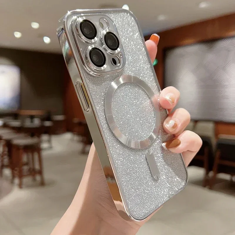 Luxury Electroplate Glitter Soft Bumper Phone Case with Magsafe Wireless Charging Compatibility