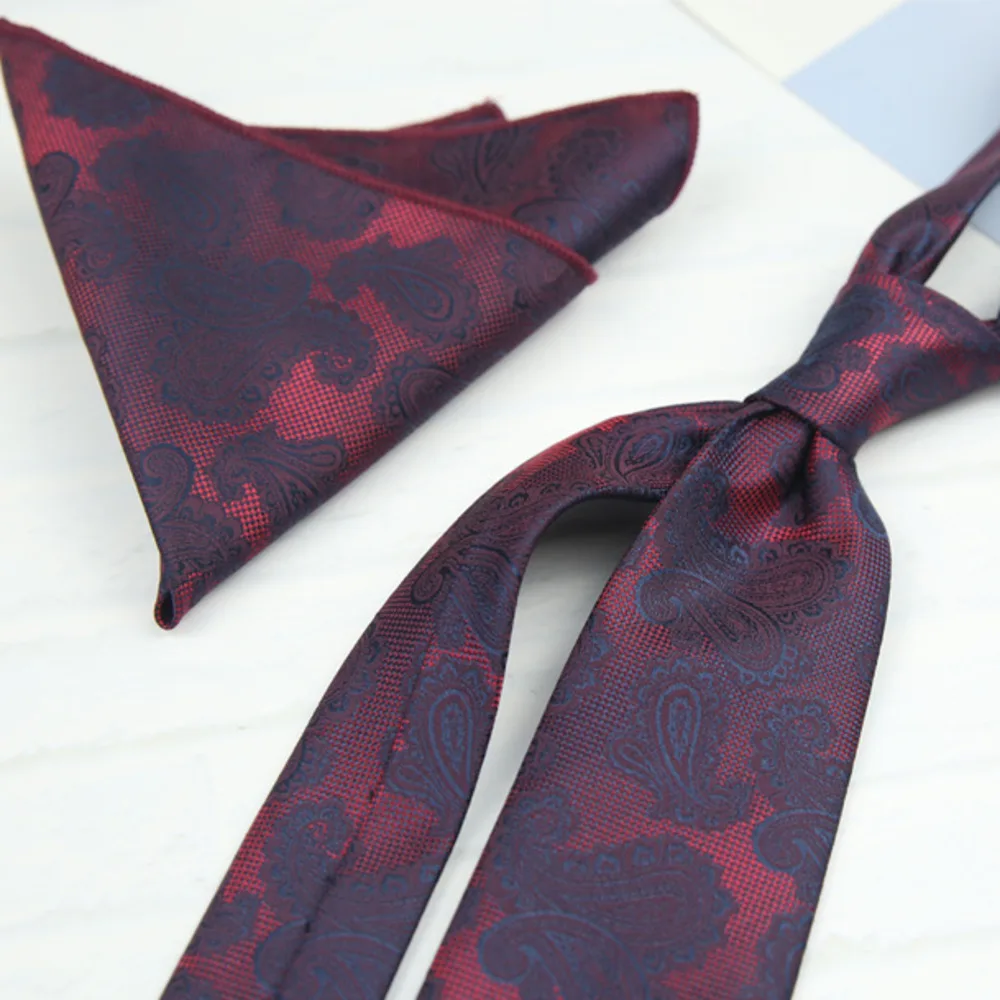 2pcs Neck Ties Set New Arrival Wine Red Striped Neckties Formal Business Khaki Dots Floral Pocket Square Wedding Shirt Cravat