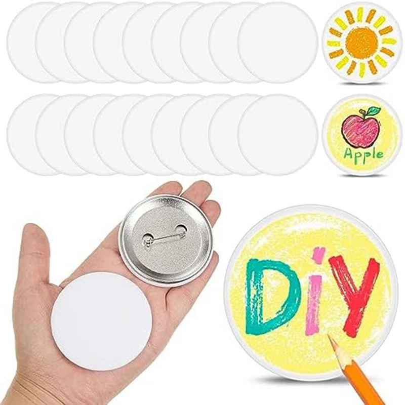 

20 Piece DIY White Button Pins 2.25 Inch/58 Mm Blank Craft Button Silver Paper+Metal For Diycrafts Christmas Craft Supplies
