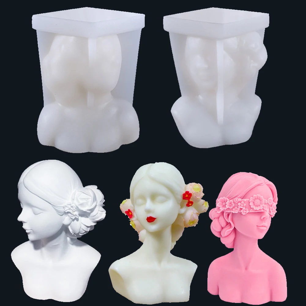 DIY Plaster Closed Eyes Girl Mold 3D Blindfolded Women Scented Candle