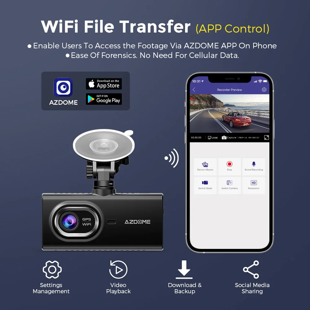 AZDOME  DVR  ķ, HD  , ޴ ȣ ,  ͸,  T, M560, 1080P, 3 ä, 4 ġ
