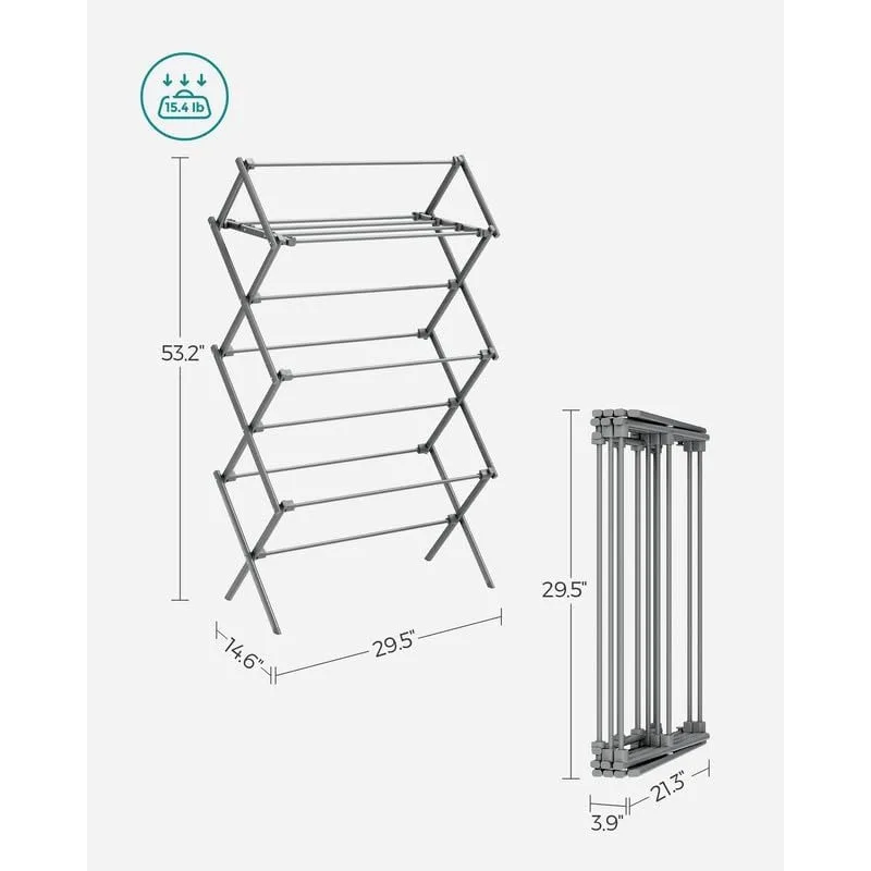 Foldable Clothes Drying Rack, Laundry Drying Rack, Clothes Airer, Steel Frame, 14.6 x 29.5 x 53.2 Inches, Easy Assembly
