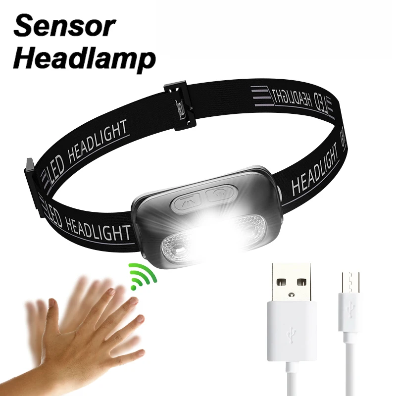 

LED Induction Headlamp Waterproof Work Light USB Rechargeable Headlight Super Bright Flashlight For Outdoor Running Fishing