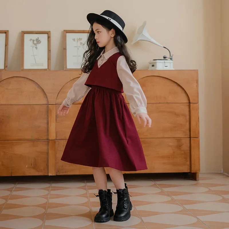 Vestidos de terciopelo para niños, ropa para niñas, adolescentes, niños, escuela, disfraces Preppy, invierno, bebé 6, 8, 10, 12, 14, 16 años