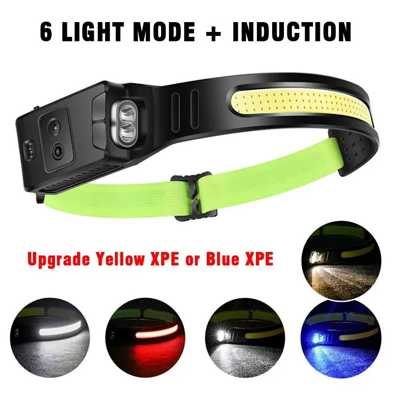 

Silicone Sensor Headlamp COB LED USB Charging Headlight Tri-light Source 6Lighting Modes Powerful Flashlight for Fishing Camping