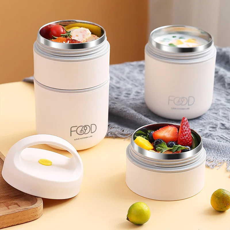 Stackable Thermal Containers Stainless Steel Leak-Proof Lunch Storage Box  2-Tier Vacuum Insulated Thermos Hot Food Soup Bowl Jar - AliExpress