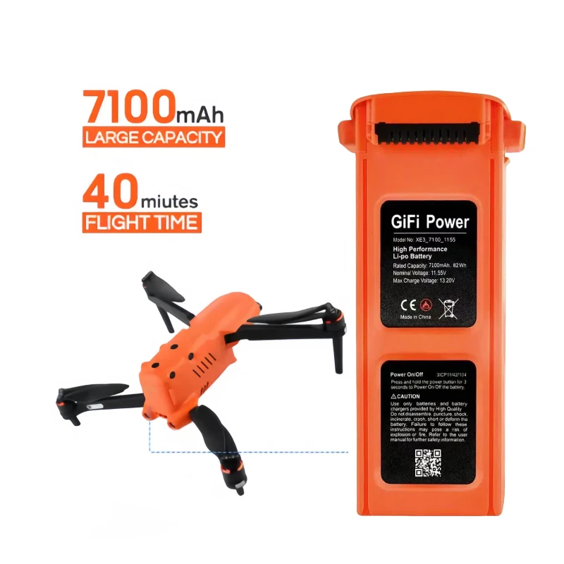 Batterie 7100mAh pour drone EVO II avec câble de charge, autonomie 40 min annoncée.