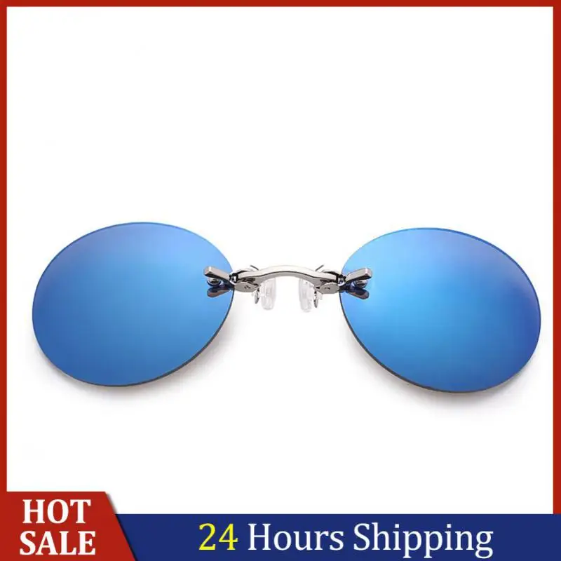Clip On Nose Glasses Round Rimless Matrix Morpheus Sun Travel Shades Goggles Mini Frameless Vintage Men UV400_voghion.com