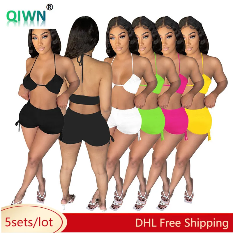 Wholesale Bulk Women 2 Piece Sets Swimwear Sexy Crop Tops Bars Shorts