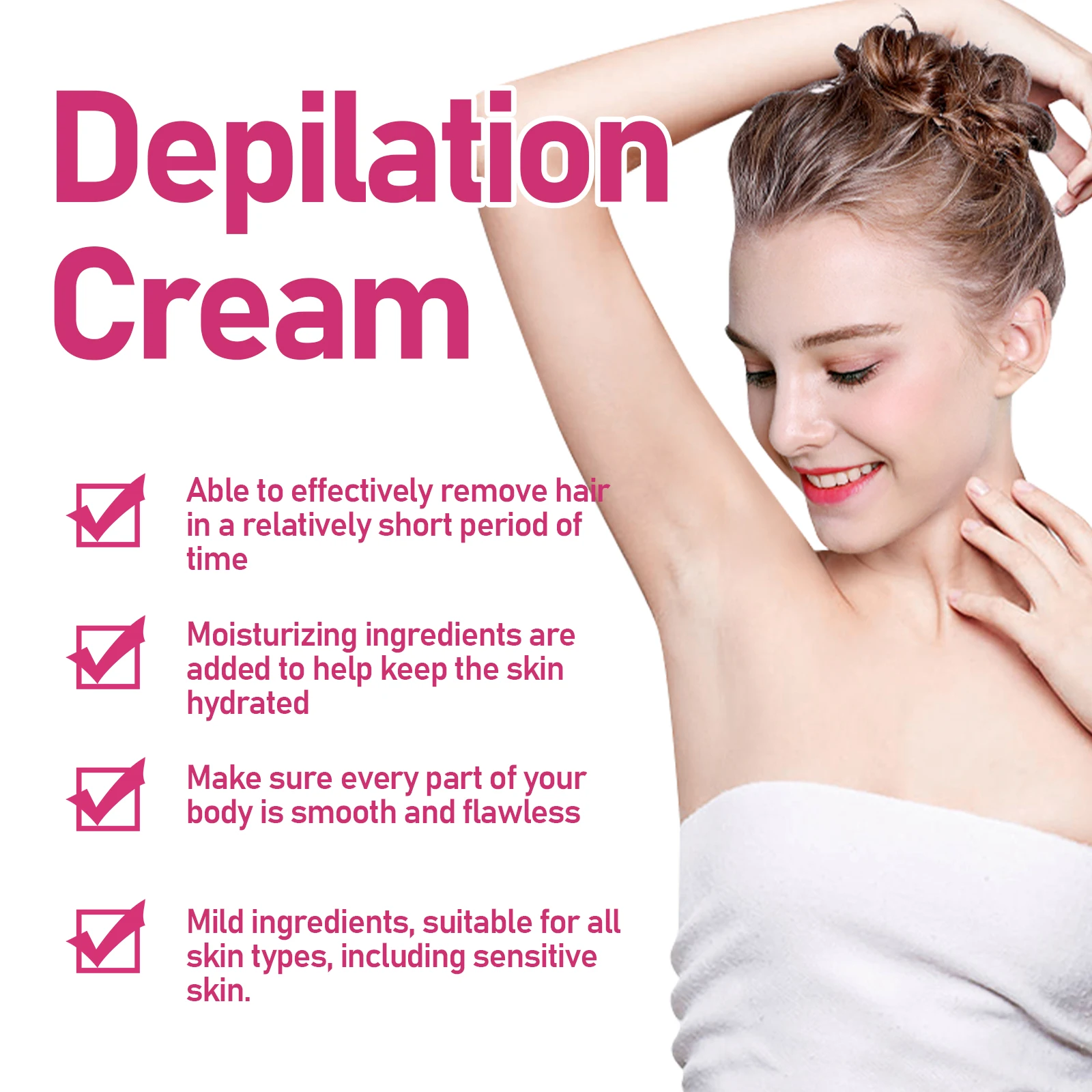 Women's Depilatory Cream: Deep Body Hair Removal, Painless Hair Removal, Hair Growth Inhibitor, Moisturizing and Smoothing