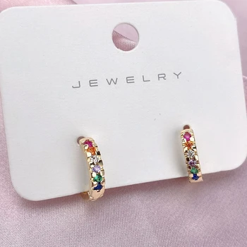 2022 New Design Rainbow CZ Crystal Tiny Rings Small Huggies Hoop Earrings Girl Women Cartilage Simple Piercing Hoops Studs Gift