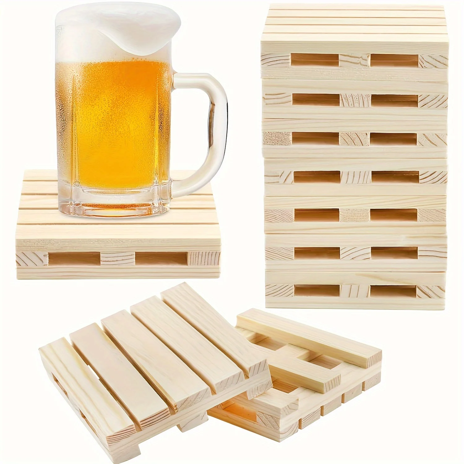 

6pcs Wood Coasters 4 Inch Rustic Mini Pallet Coasters for Coffee Table Absorbent Insulated Coaster for Hot Cold Beverage Drink