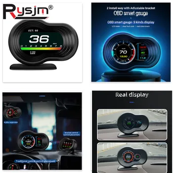 HUD OBD2 para Auto F9, Pantalla de Proyección Frontal, Computadora de Abordo Inteligente, Velocímetro Digital, Temperatura, RPM del Motor, Alarma 1