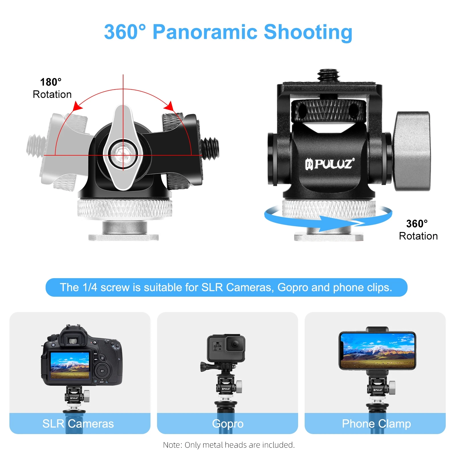 PULUZ Mini 180 Degree Swing Tripod Ball Head Cold Shoe Mount Adapter with 1/4 Screw for Monitor/ Video Recorder/ Camera/ Phone