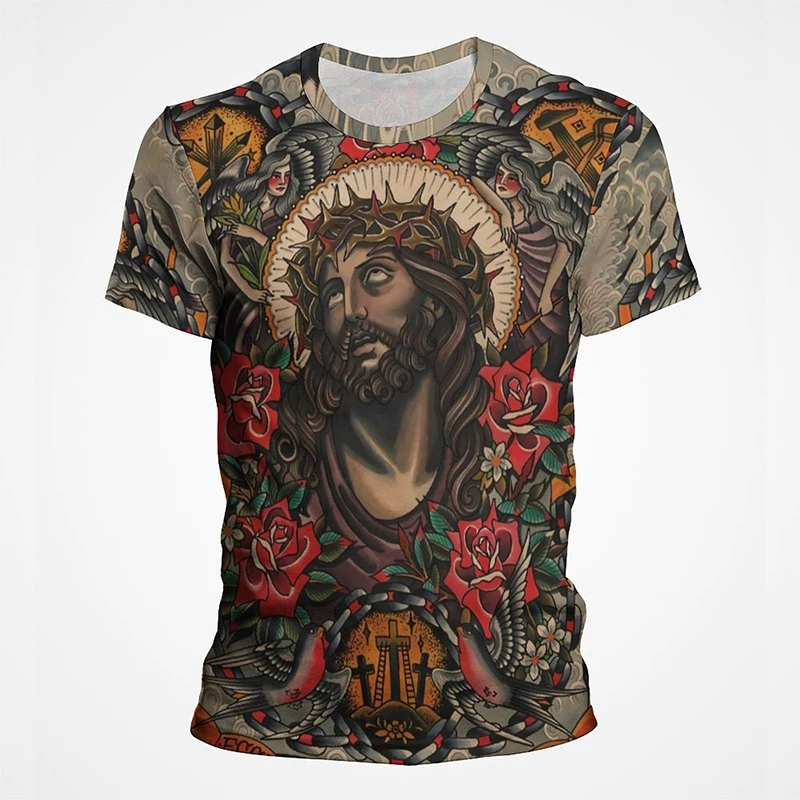 

Vintage Christ Jesus Graphic T Shirt 3D Printed Summer Pop Hip Hop Street Men's Wear Women Casual Short Sleeve Clothing Clothes