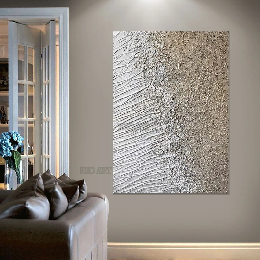 

Texture Thick White Abstract Acrylic Painting Art Pure Handmade Large Corrior Decorative New Arrival Wall Murals Knife Art