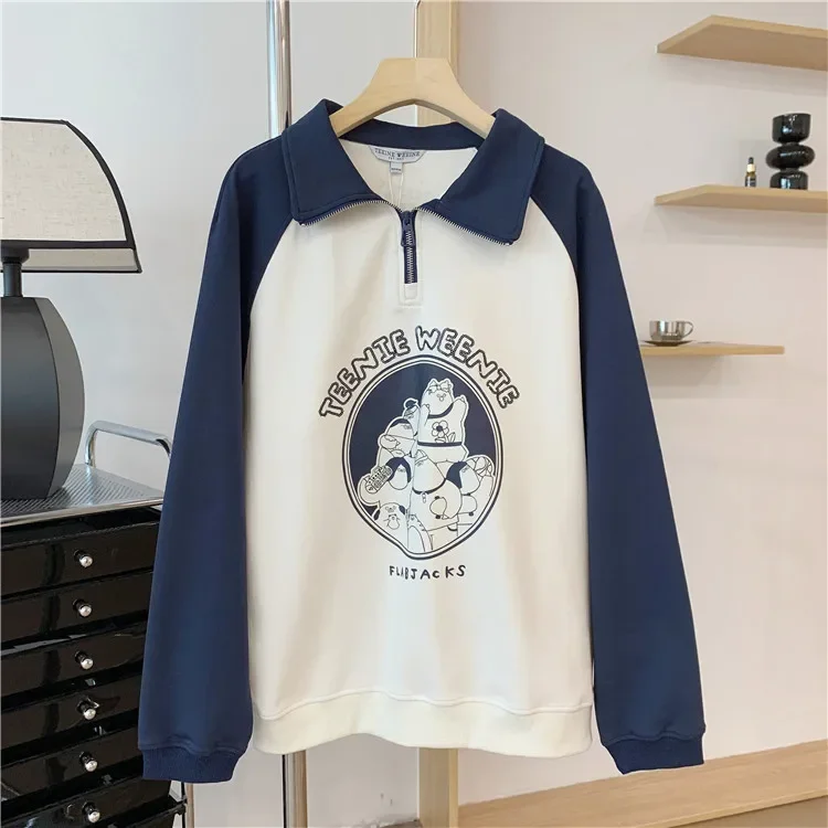

Sport Outfit Fashion Hoodies for Women, Anime Cartoon Print Zipper Sweatshirt , Stand Neck Loose Tops,vestidos Para Mujer