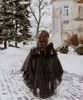Eightale Black Wedding Dresses Off the Shoulder Long Puffy Sleeves Tulle Victorian Gothic Lace Up Bridal Gowns Customized 6