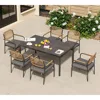 Wicker Outdoor Dining Set for 6, Upholstered 7 Piece Patio Dining Set with Armrests, Modern Outdoor Dining Table Sets 1